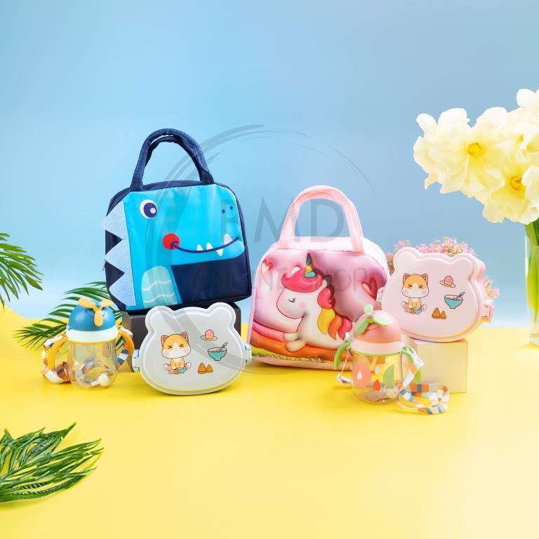 Paket 3In1 Kotak Makan  TK + Botol Minum + Tas  / Kotak Makan Anak TK