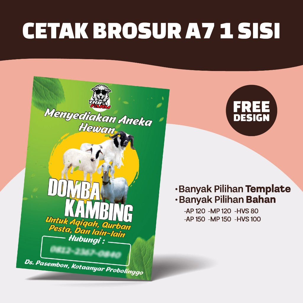 

Print Brosur Ukuran A7 1 Sisi Free Design Bahan Art Paper dan HVS