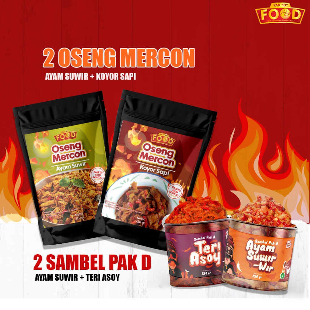 

[PAKET AMBYAR] 2 Oseng Mercon, Free 2pcs Sambal / 2 Oseng Ayam & Koyor / 2 Sambal Ayam & Teri Asoy
