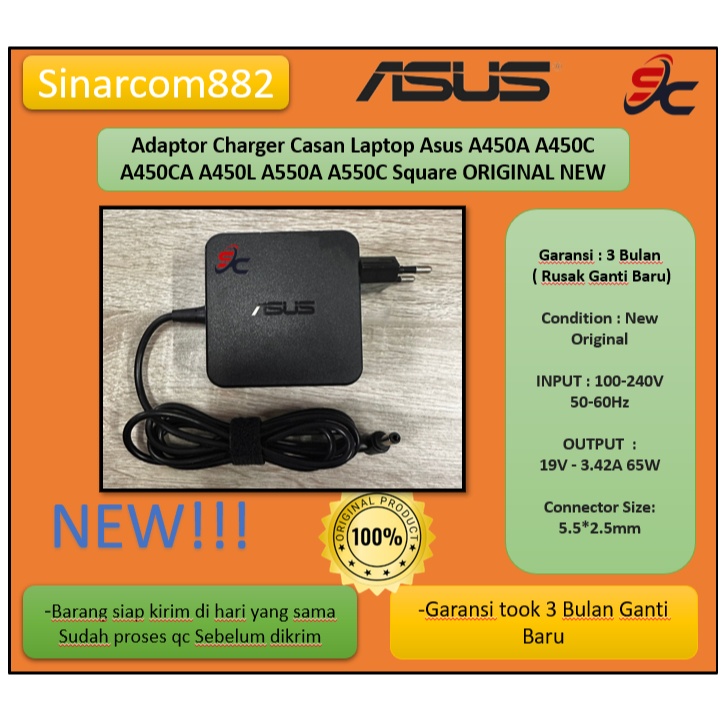 Adaptor Charger Casan Laptop Asus A450A A450C A450CA A450L A550A A550C Square ORIGINAL NEW