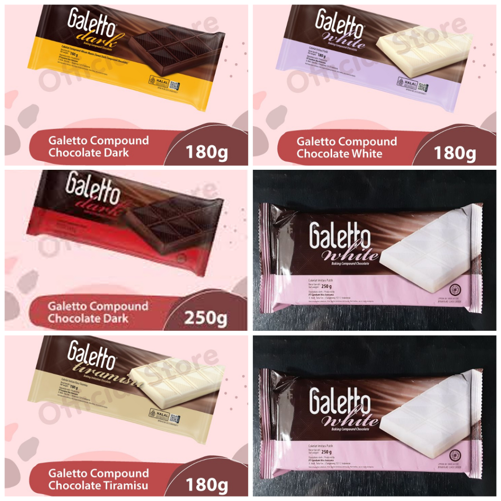 

Galetto Chocolate Compound Varian Dark White Tiramisu Cokelat Batang Coklat Hitam Putih Choco Halal