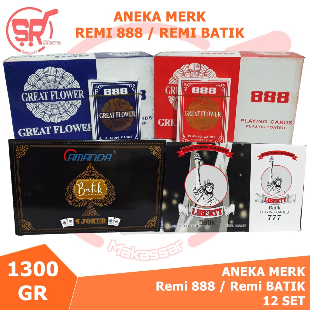 Kartu Remi 888 / Remi Batik 12 Set Kartu Poker Playing Cards Aneka Merk ( SR Store MKS / SR Store Ma