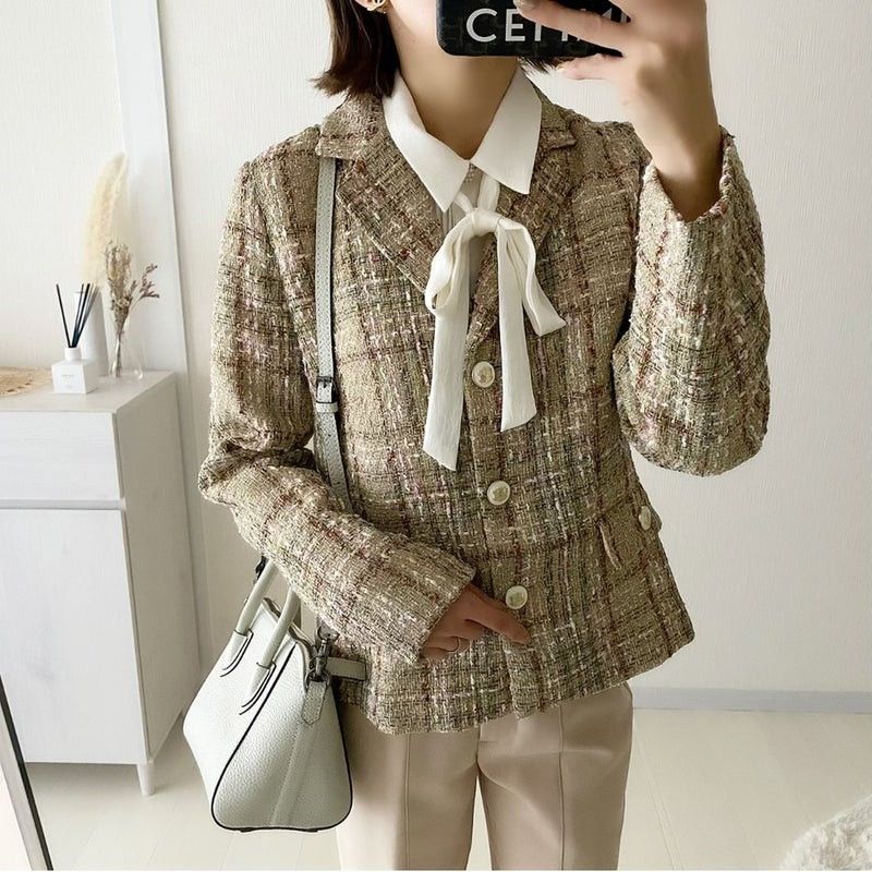 Tweed Blazer - Buttoned Tweed Blazer - Blazer Korea