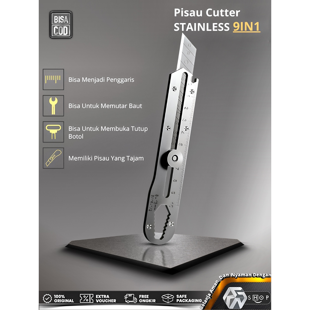 

Pisau Cutter 9-in-1 Stainless Steel Multifungsi Pemotong Semi Baja Tahan Karat