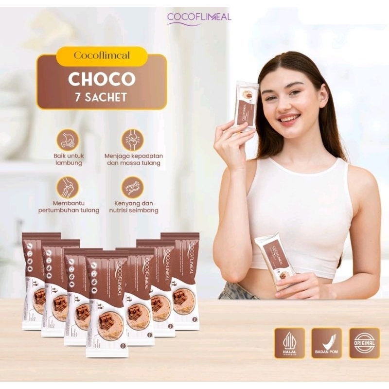 

Cocoflimeal 1 Box isi 7 sachet / Cocoflim Meal Rasa Cokelat/Chocolate Meal Replacement Sereal sehat alami