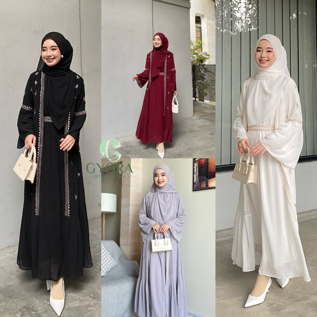 GYORA ABAYA TURKEY HITAM PUTIH MIX BORDIR BUSUI FRIENDLY/GAMIS SYAR'I HABIBAH BAJU UMROH CUTTING LEB