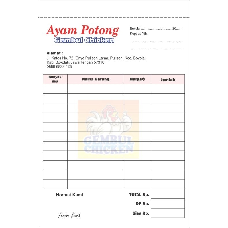 

Nota Custom/Nota Menu/Nota Warung