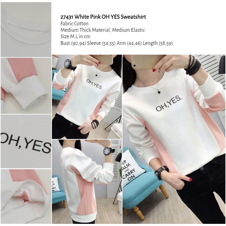 27431 Kaos Wanita Putih Sweater Wanita Lengan Panjang