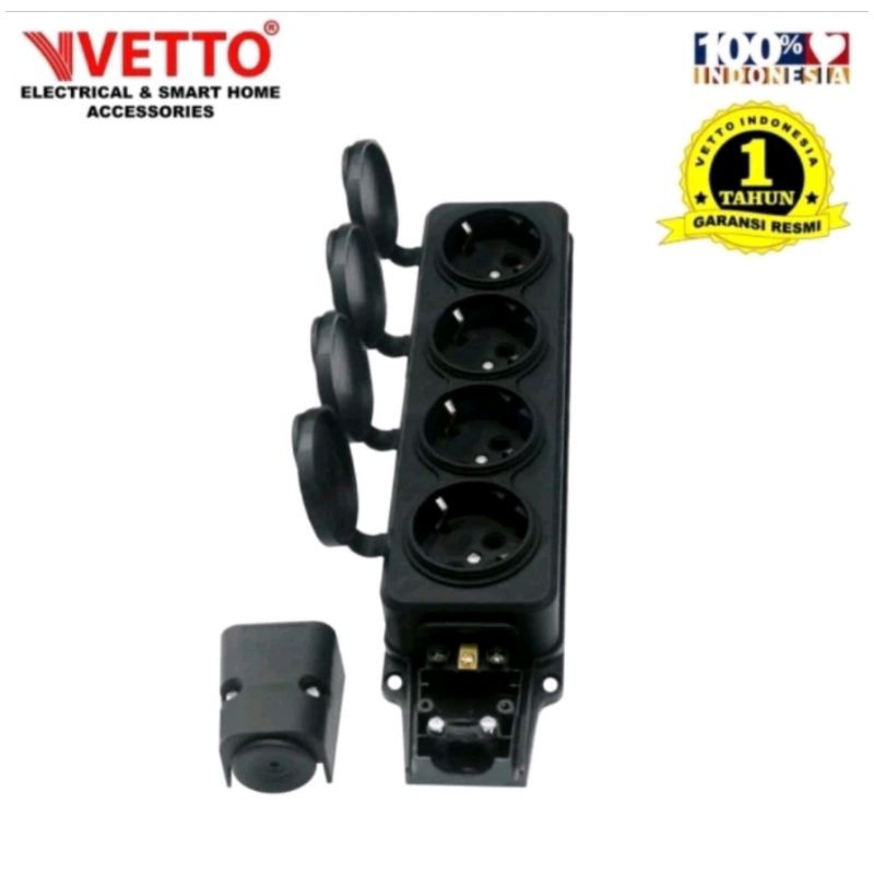 Stop Kontak Outbow Vetto 4L Hitam Waterproof Outdoor 4 Lubang V8204