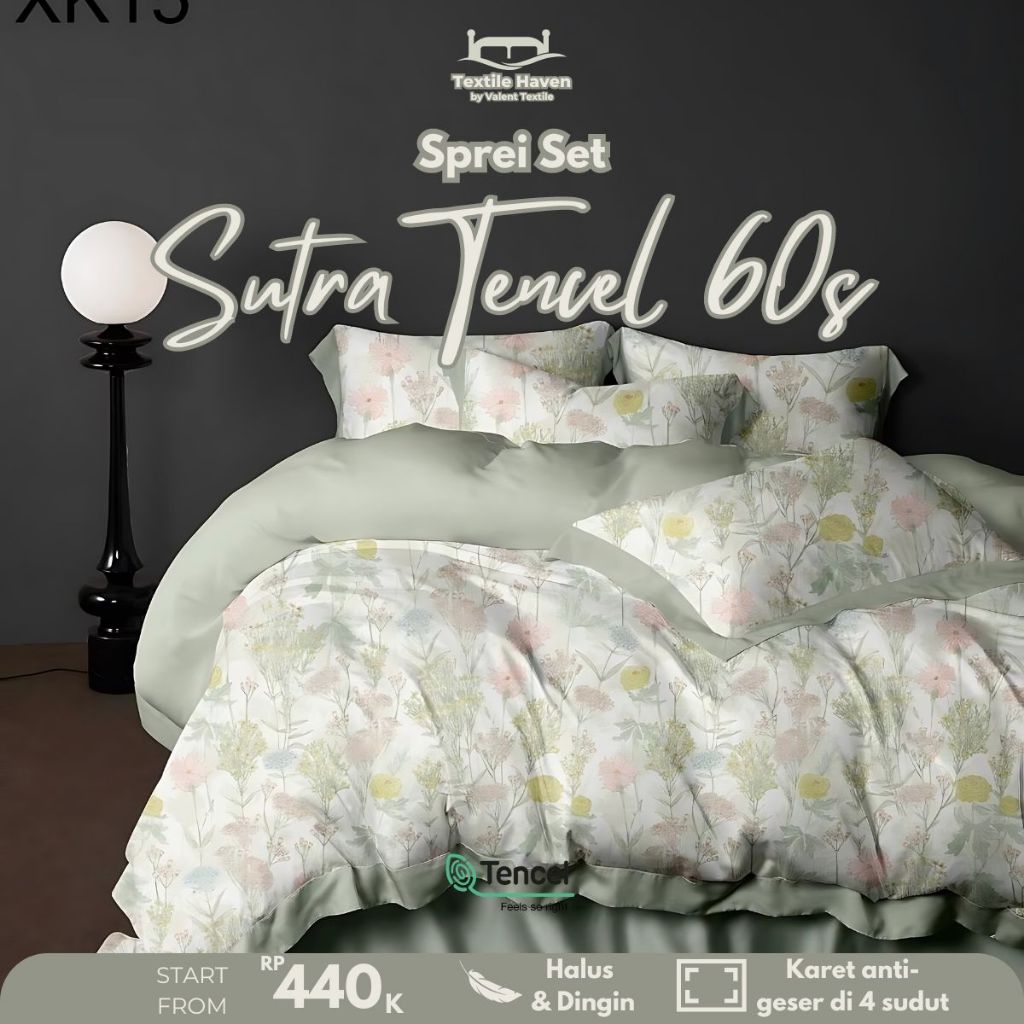 Sprei Set Sutra Organic 60s Motif Dewasa Floral | Sprei Sutra Motif Floral Bunga