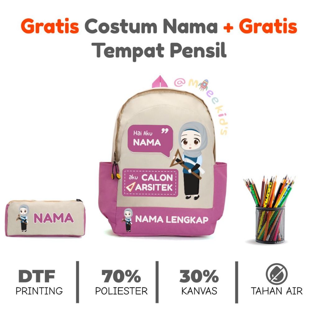 MieeKid's - Tas Custome Cita-Cita - Arsitek Perempuan Hijab