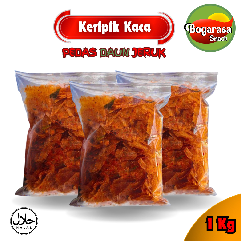 

Keripik kaca Pedas daun jeruk 250 gr - 500 gr - 1 kg kripik kaca / kripca Bogarasa snack