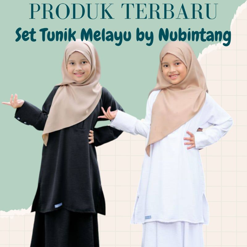 NUBI || SET TUNIK MELAYU ANAK CANTIK DAN MENGGEMASKAN, TUNIK ANAK PEREMPUAN HITAM DAN PUTIH, BRANDED