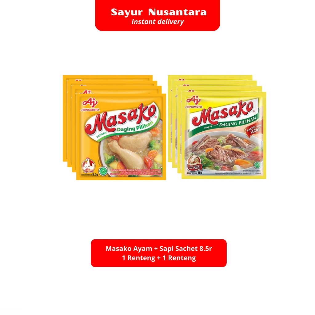 

Masako Ayam + Sapi Sachet 8.5r 1 Renteng + 1 Renteng - Sayur Nusantara