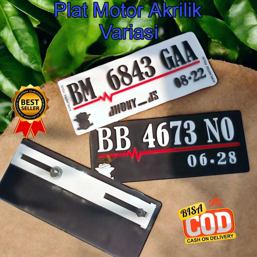 Angka Akrilik Motor Timbul Variasi Hitam & Putih - Plat Motor Timbul Variasi