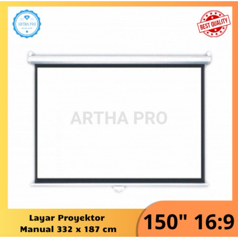 layar proyektor gantung manual 150" inchi rasio 16:9