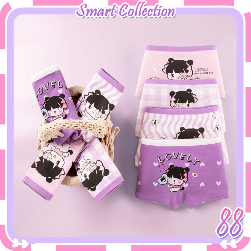 SC CD1767 Celana Dalam Boxer Anak Perempuan CD Bahan Katun Motif Kartun Ungu Pink Kid Lucu