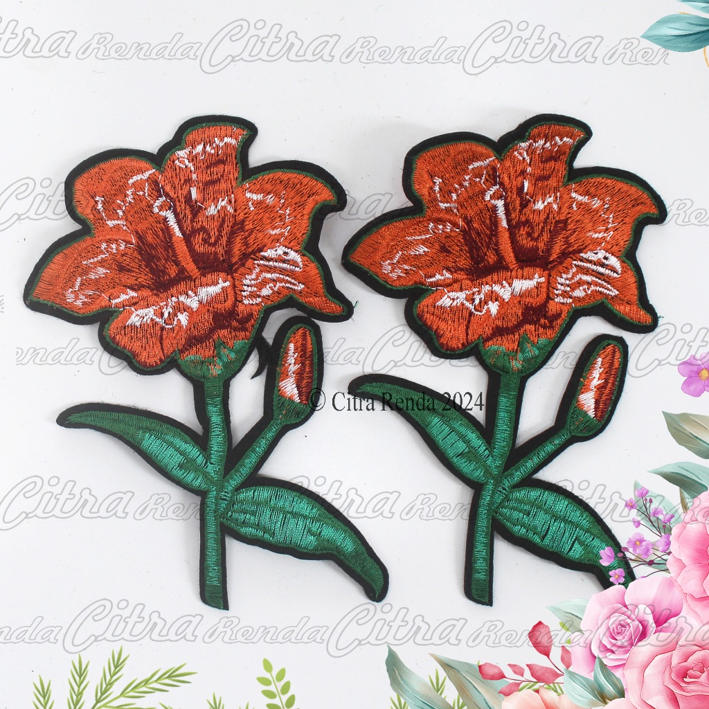 (Per Pcs) AP704 Patch Bunga Mawar Cantik / Bordir Tempel Motif Mawar / Patch Bordir Bunga Mawar