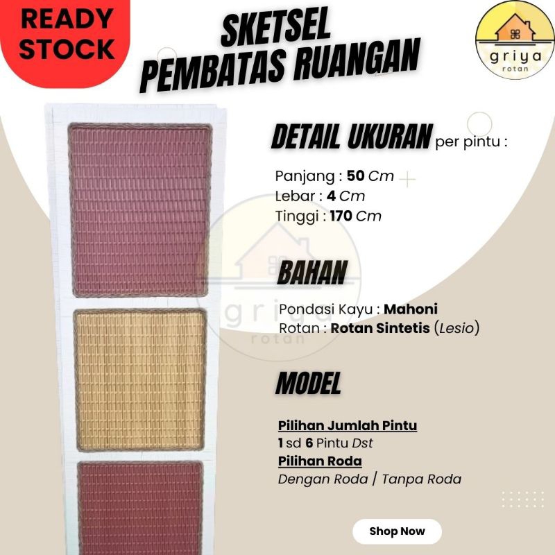 Sekat Ruangan Rotan Sintetis Motif Kotak Kotak Pintu 1