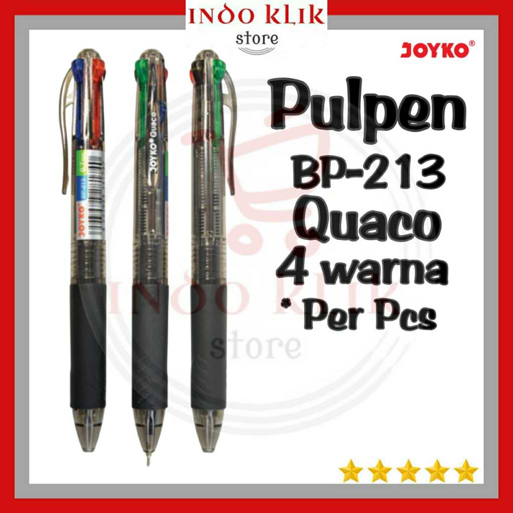 

Pulpen Quaco 4 warna Joyko BP-213 per PCS/Ballpoint Klik 0.7 mm 4 Warna BP 213/Pen Cetik Murah BP213