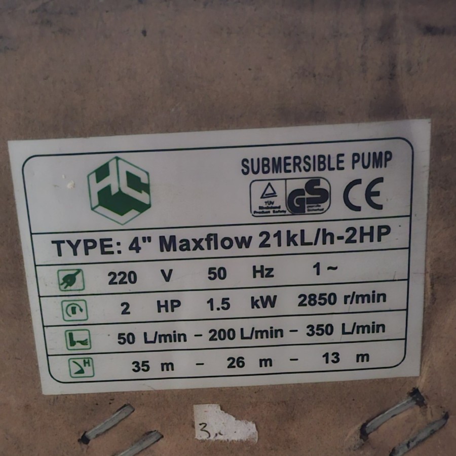 Pompa Submersible Output 21/2" Tenaga 2 HP 220 volt + Control Box // Pompa satelit HCL Maxflow 21kL/