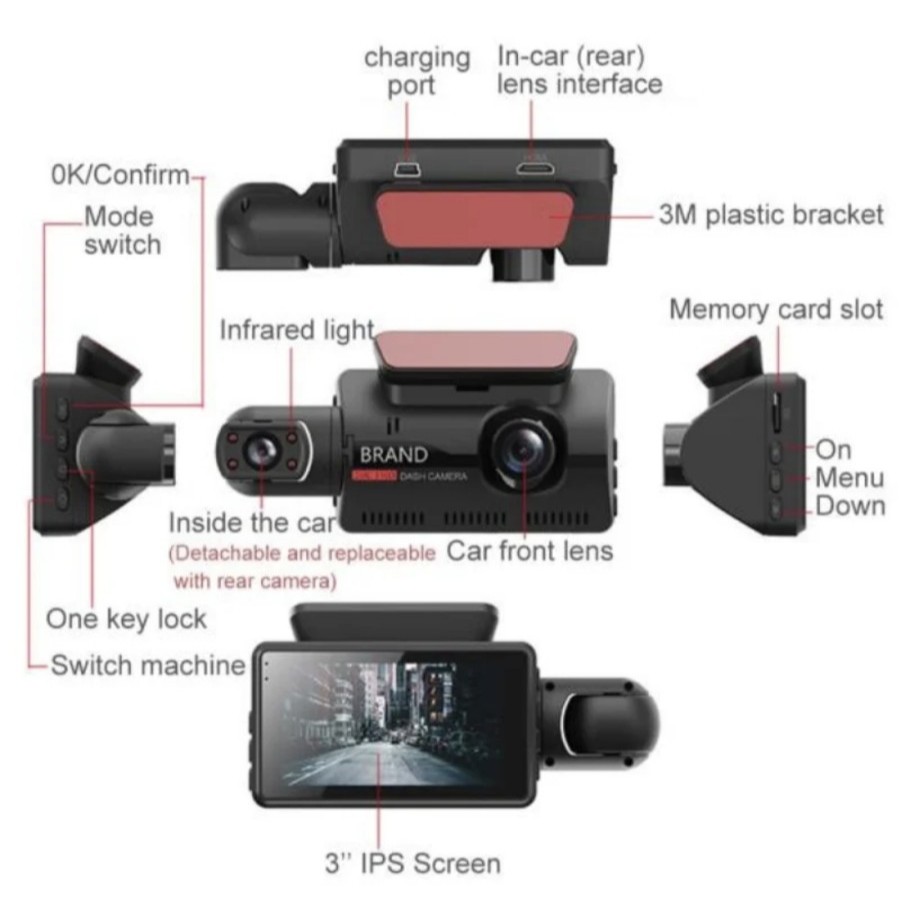 dashcam mobil wifi dual camera IPS 3inch dvr gps kamera mobil a68
