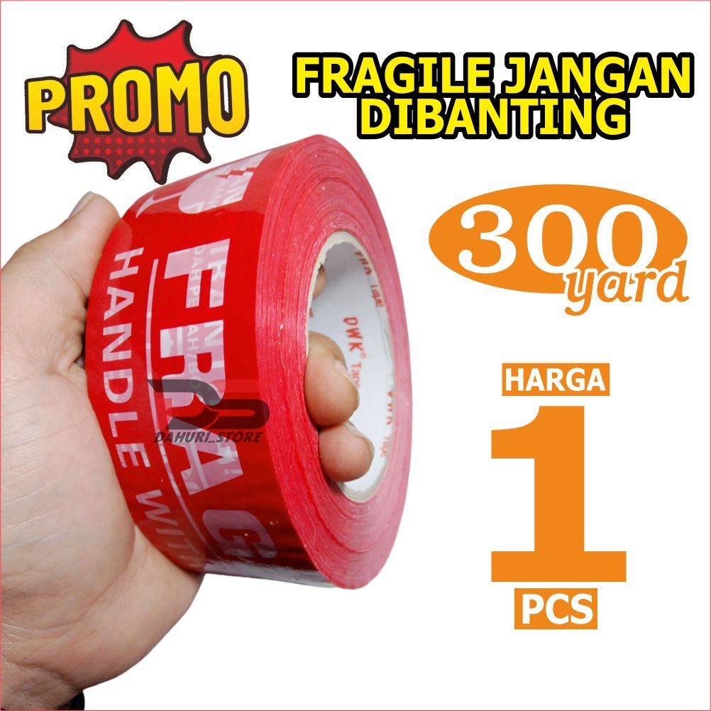 

HARGA MURAH Lakban Fragile Jangan Dibanting Fragile PANJANG 300 yard Harga UNTUK 1 PCS
