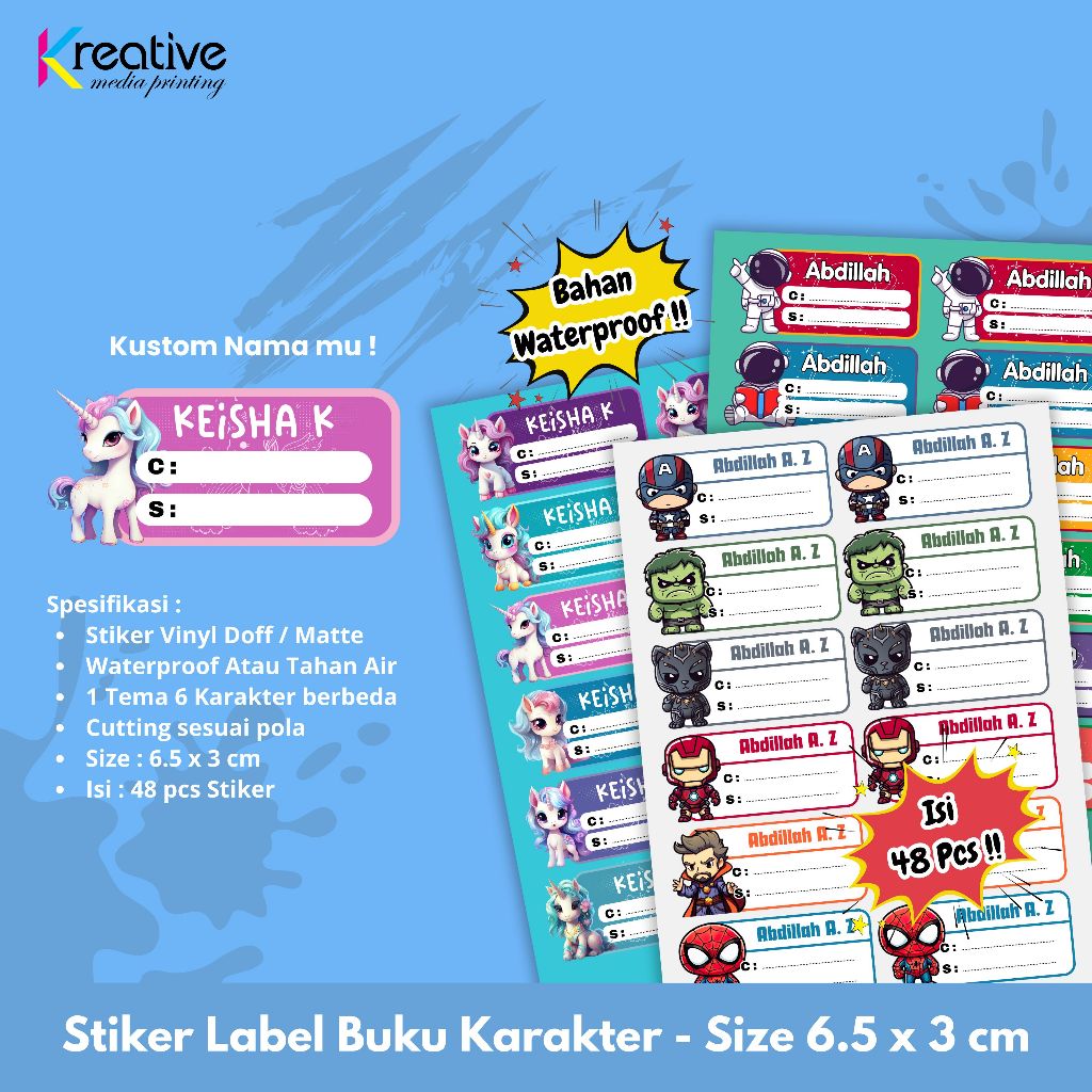 

Stiker Label Buku Karakter - Size 6.5 x 3 cm (1 pack = 48 pcs)