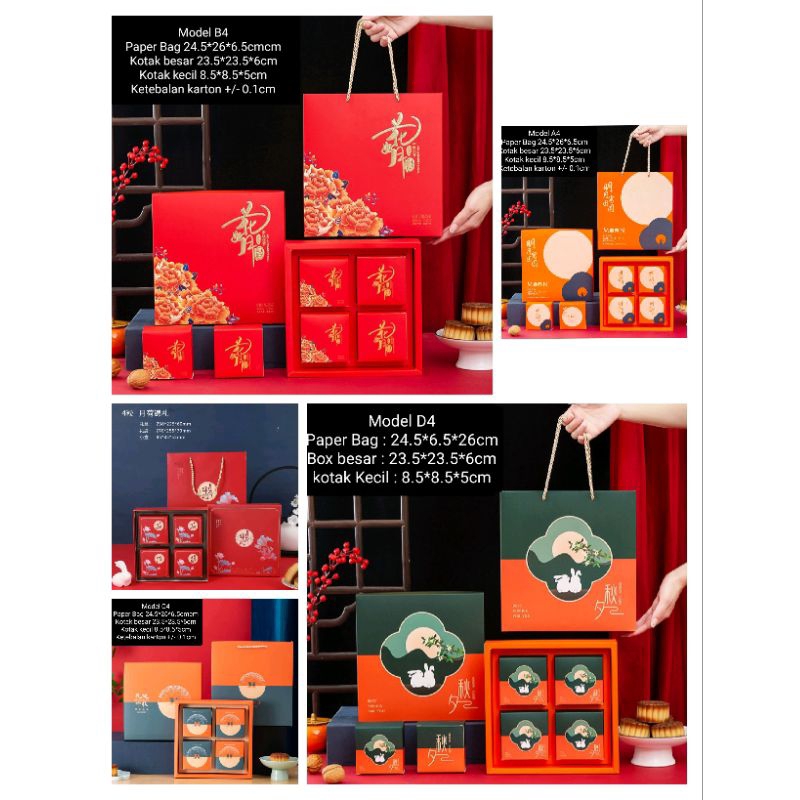 

4 pcs Box +paper bag mooncake Dus Kotak kue Bulan