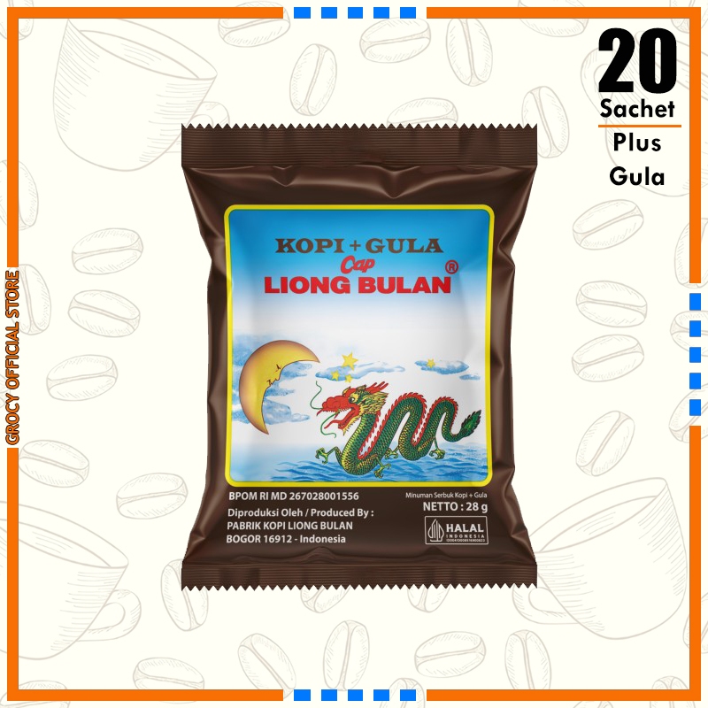 

Kopi Bubuk Cap Liong Bulan Plus Gula 20 Sachet X 28 Gram Khas Bogor