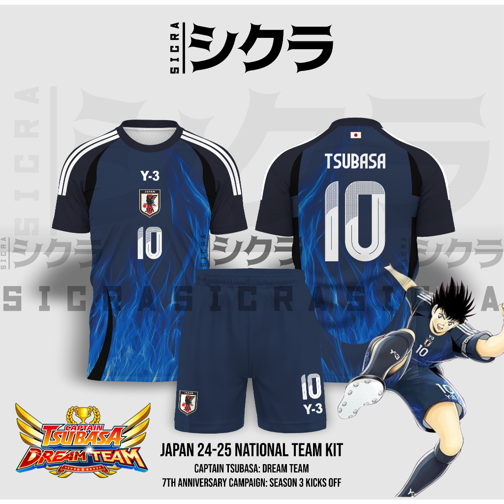 Jersey Japan 2025 Captain Tsubasa National Team | Jersey Timnas Jepang Tsubasa Cosplay Bola Manga