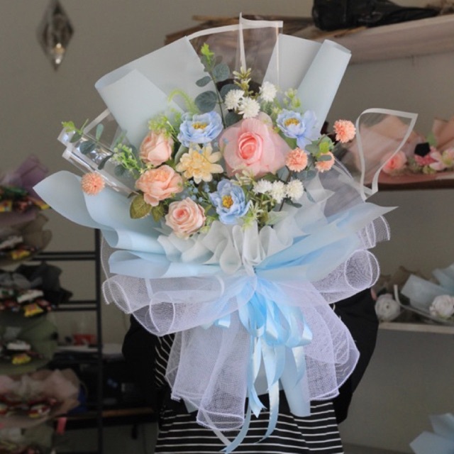 Bucket Bunga Buket Bunga Artificial Jaring Korea ukuran jumbo Flower Bouquet Premium Besar
