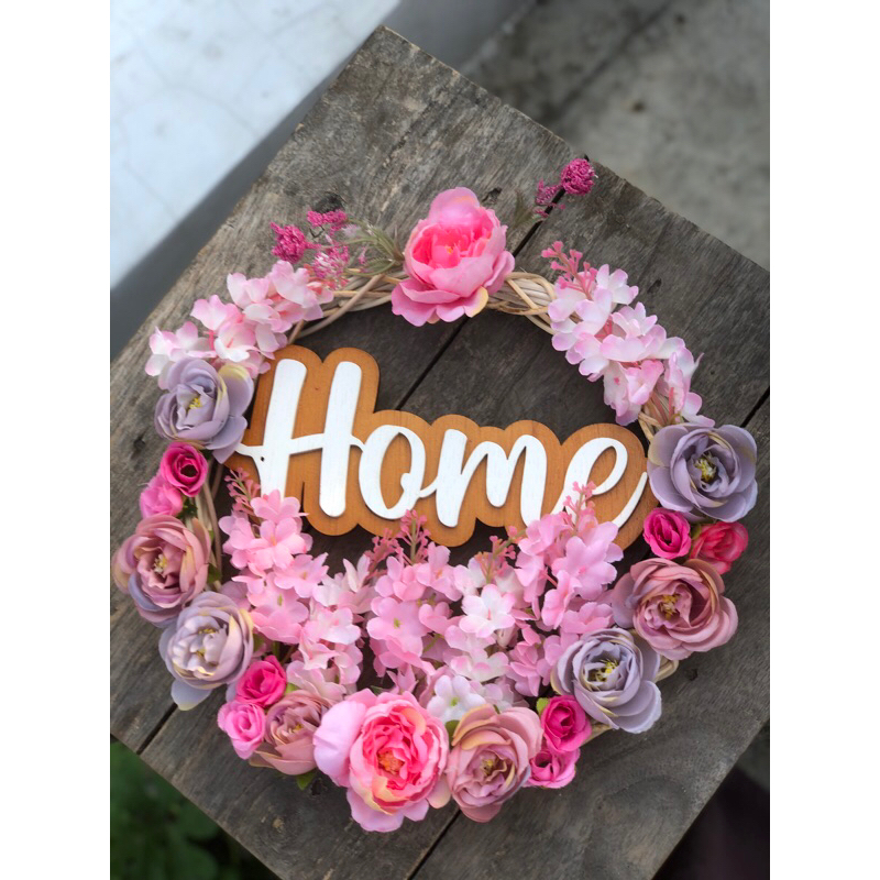 Hiasan Dinding / Hiasan Pintu / Wreath Ring Akar Rotan tulisan Home / dekorasi rumah