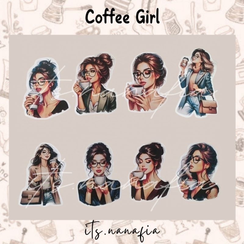 

Girl Sticker Coffee Girl journaling scrapbook bujo