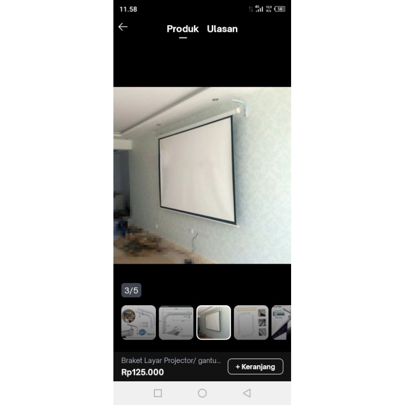layar proyektor / screen projector 150cm x 150cm manual gantung