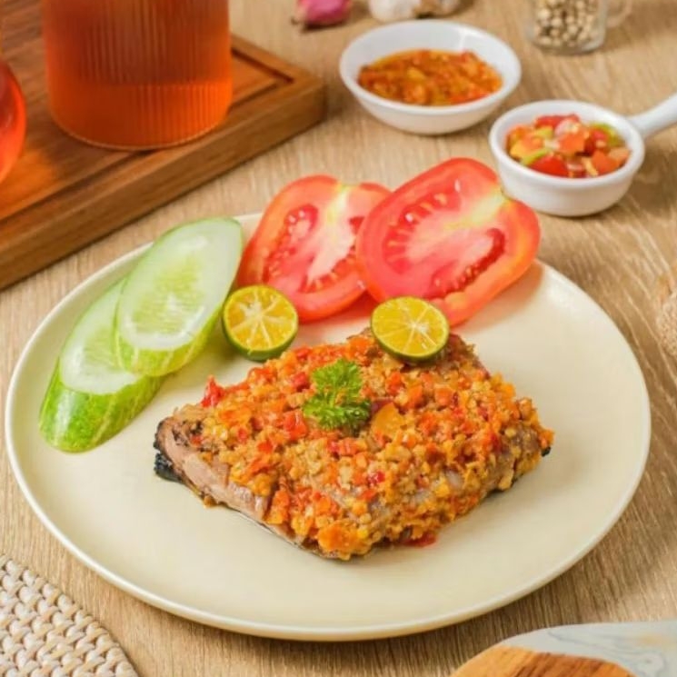 

ikan Dada Tuna bakar rica 250 gram