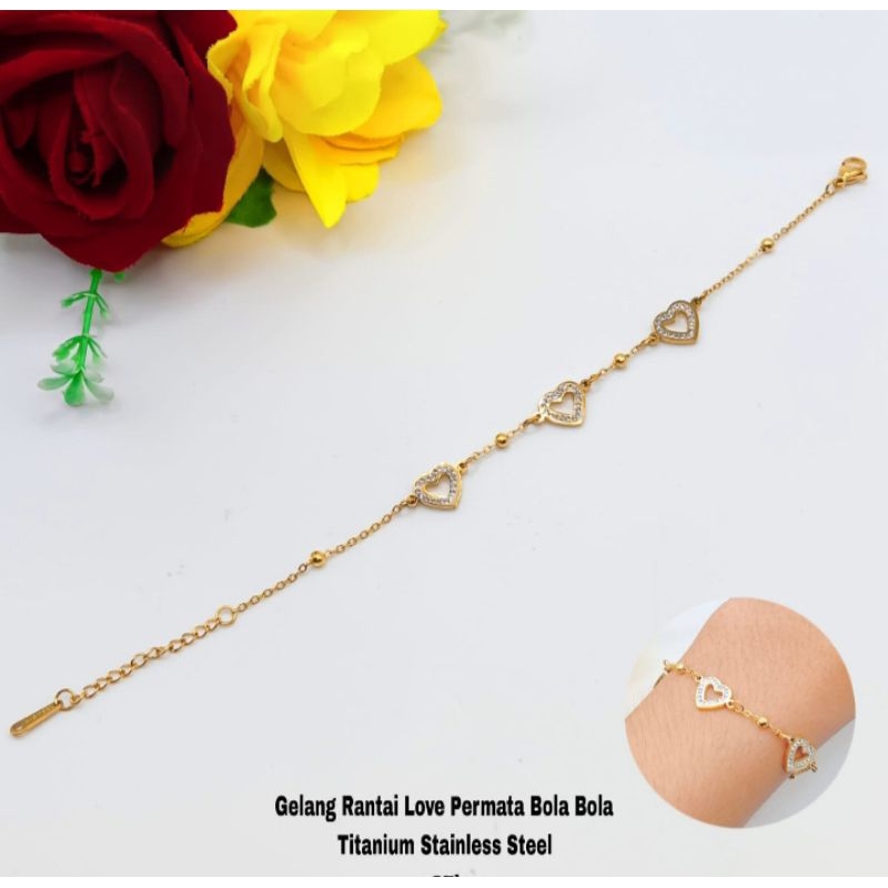 gelang tangan rantai love bola bola titanium
