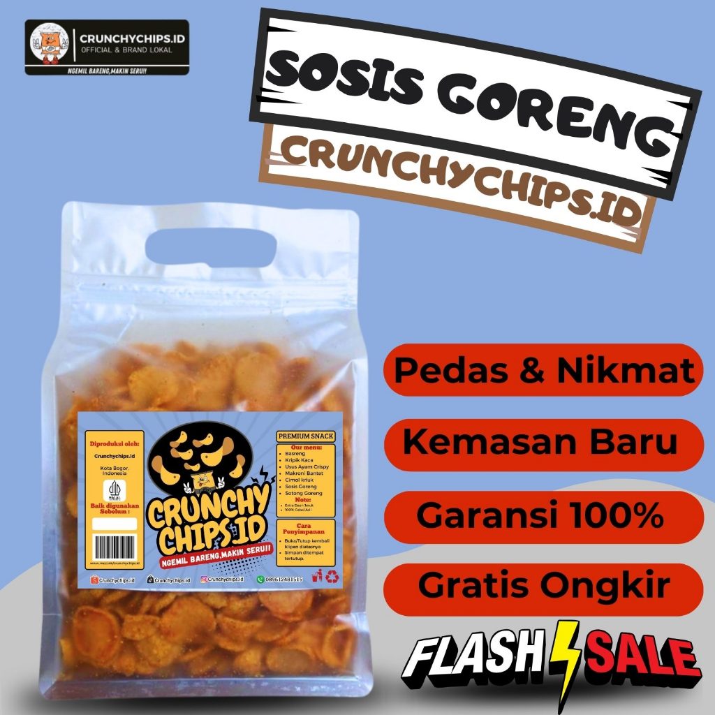 

Cemilan Sosreng Sosis Goreng Pedas Spesial Jawara Kriuk Renyah Kemasan Handle Bag Crunchychipsid