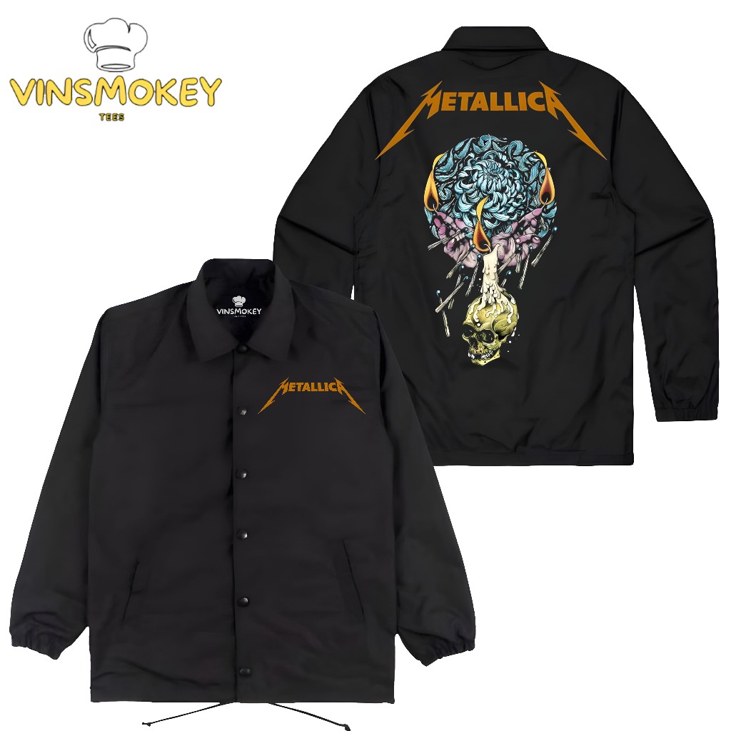 Vinsmokey Tees JAKET COACH Band METALLICA 4 Jaket Parasut Taslan Hitam