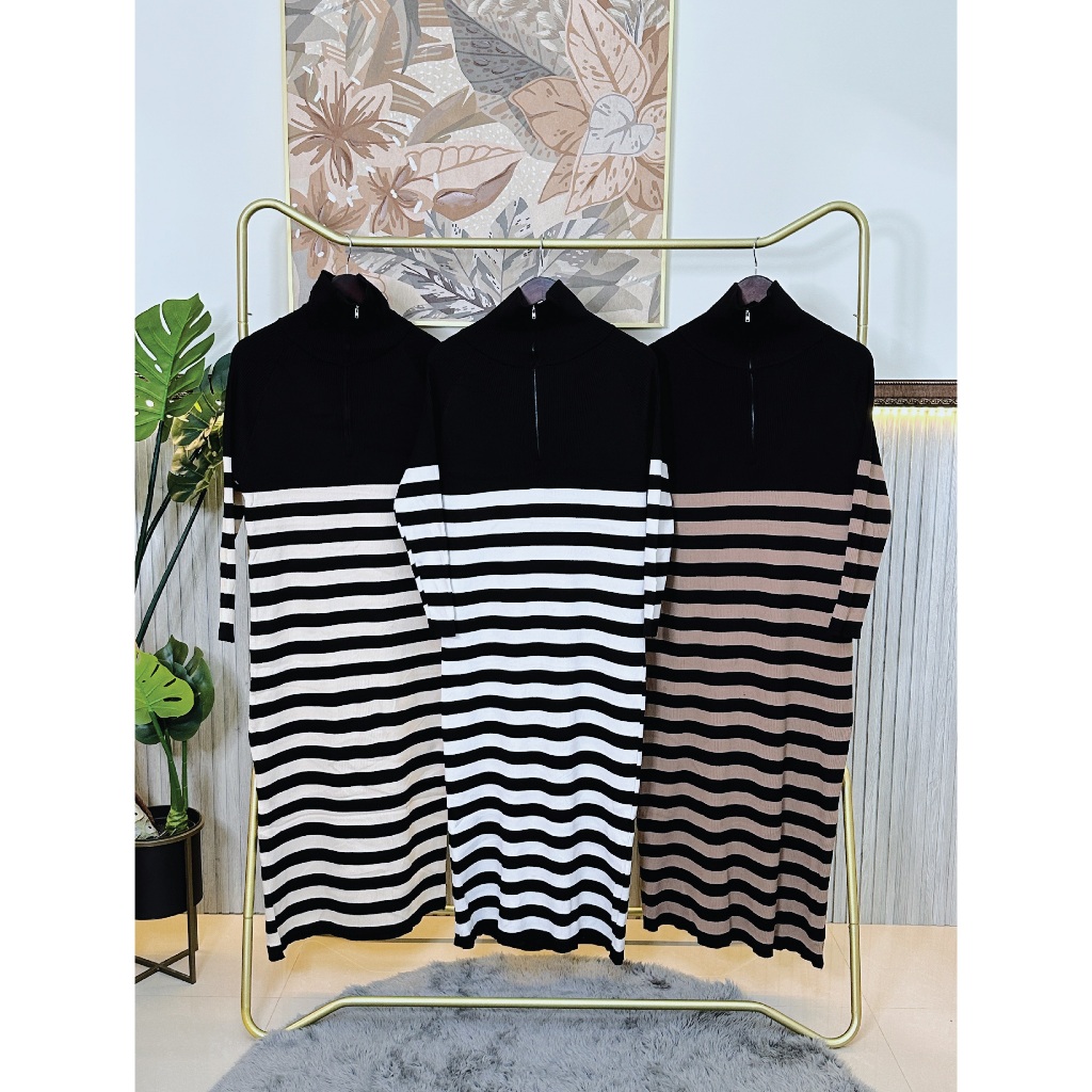 Qiya Boutique - Laura Dress Knit - Dress - Gamis - Garis Garis - Strip - Rajut - Pakaian Muslim Wani