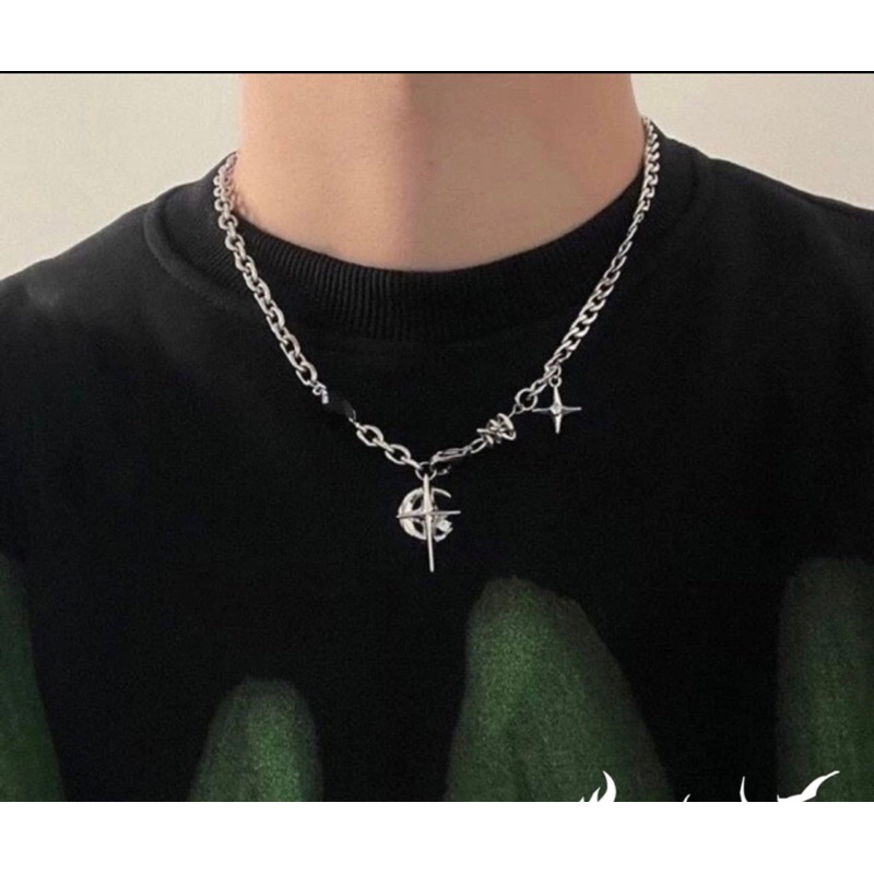 Necro Necklace - Kalung Titanium Pria Elegant Bintang Bulan Keren Laki-laki