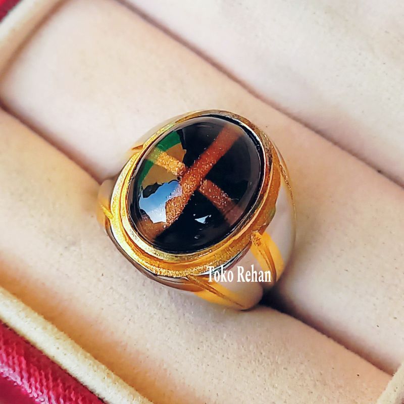Cincin Batu Tapak Jalak Garis Emas