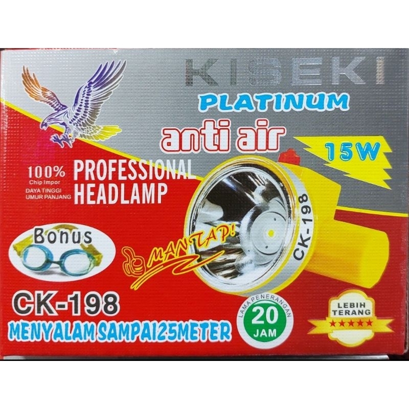 Senter Kepala Cas Kiseki 15 Watt CK-198 Senter LEDSuper Terang Jarak Jauh Anti Air kualitas tinggi