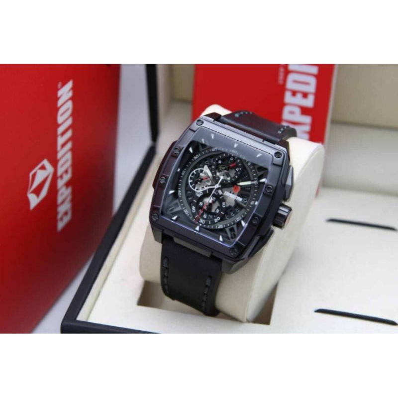 Jam Tangan Expedition Crono Persegi (E6815M) Tali Kulit warna Hitam
