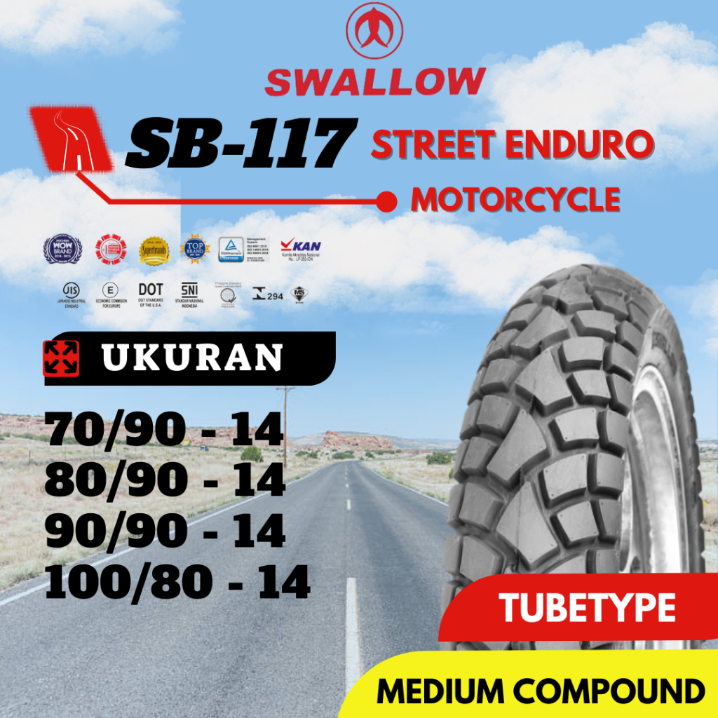 Ban Motor Swallow SB-117 Street Enduro Ukuran 70/90 80/90 90/90 100/80 Ring 14 Tubetype