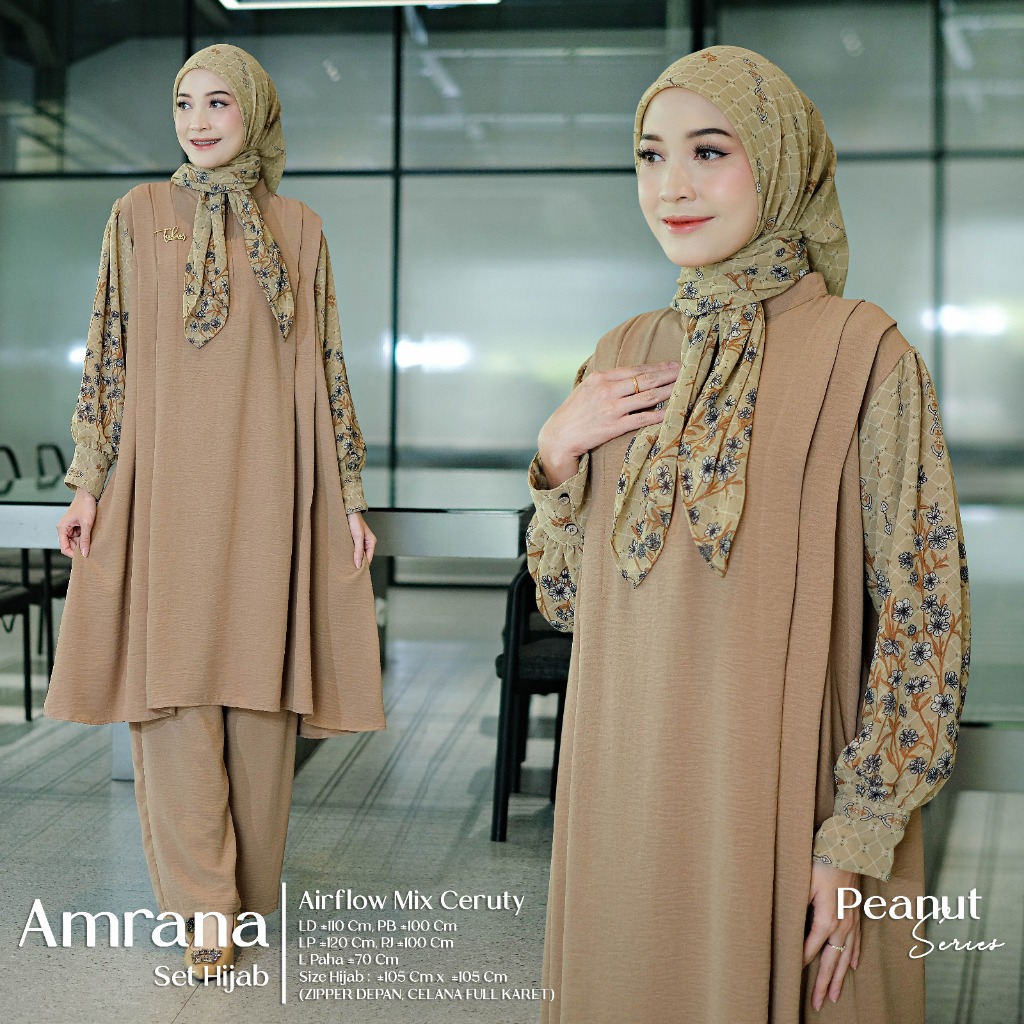 Amrana 3 Set WanitaHijab Ceruty Segi Empat Ceruty Mix Airflow Motif Batik Kombinasi Polos