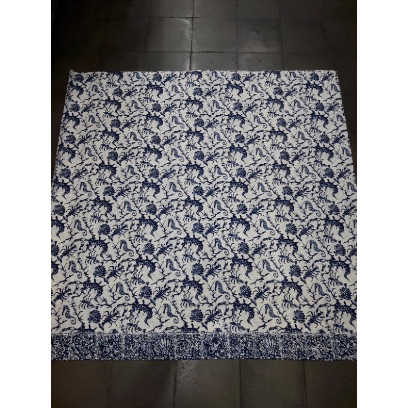 kain batik katun premiun motif abstrak warna biru putih