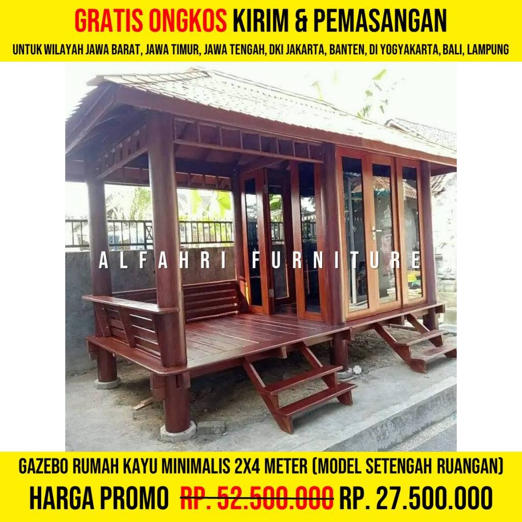 Gazebo Kayu Minimalis 2x4 Meter Custom Mushola Dinding Kaca | Saung Gasebo Taman Rumah Atap Sirap