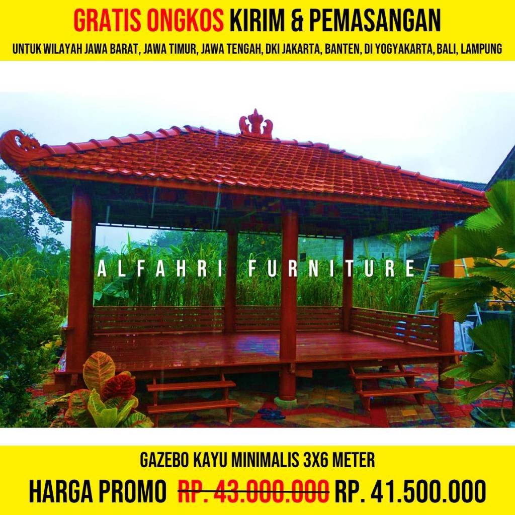 Gazebo Kayu Minimalis 3x6 Meter | Saung Gasebo Taman Rumah Minimalis Modern Atap Genteng