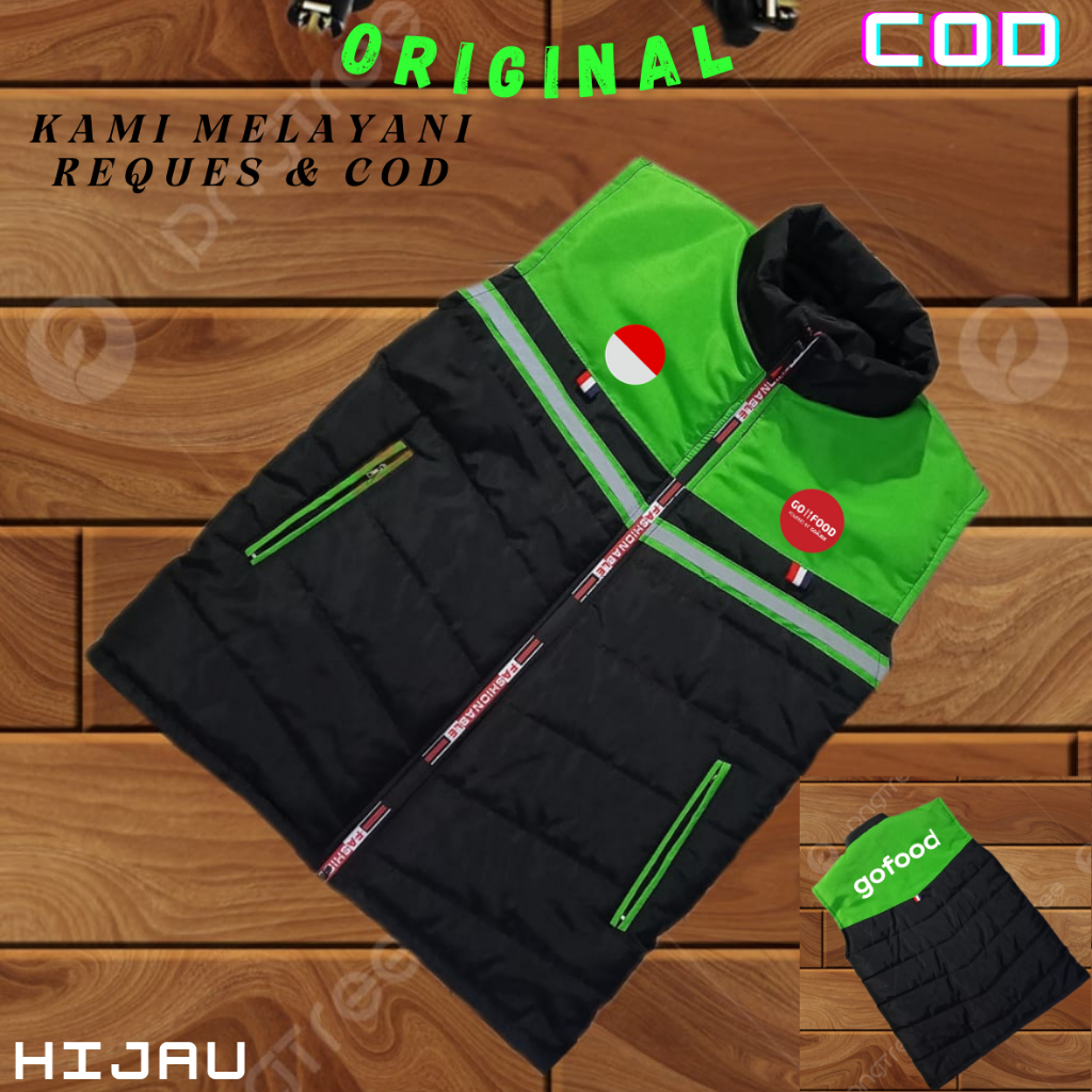 CUSTOM Jaket Rompi Gojek Gofood Premium Rompi Vest Taslan Gofood Gojek Waterproof Rompi Kasual Zippe